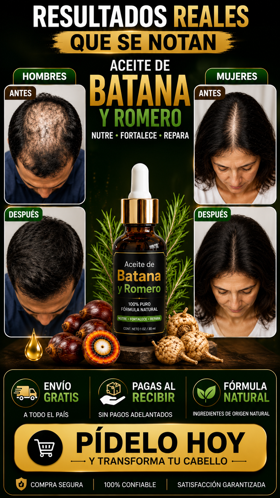 Aceite Batana para la calvicie y crecimiento del cabello 100 Puro con Romero y Maca