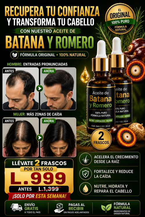 Aceite Batana para la calvicie y crecimiento del cabello 100 Puro con Romero y Maca