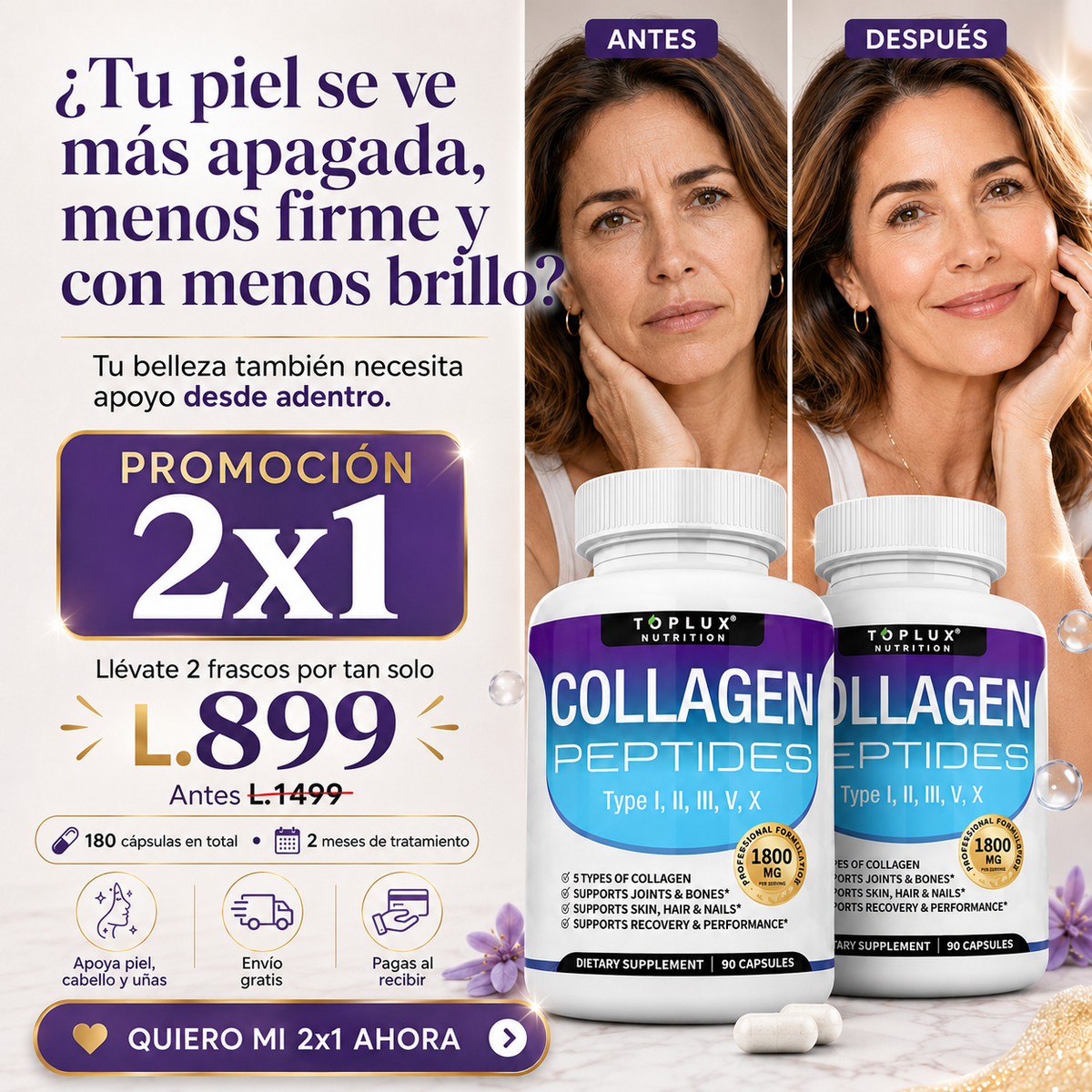 2X1 EN COLAGENO PEPTIDES X90 CAPS (Te llevas 120 capsulas)
